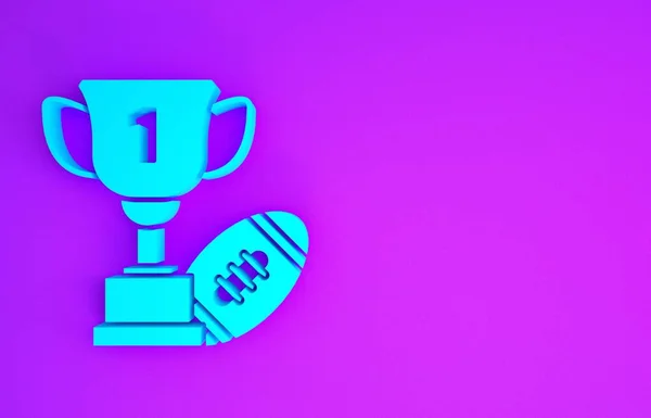 Голубой Кубок Значок Американского Футбольного Мяча Фиолетовом Фоне Символ Трофея — стоковое фото