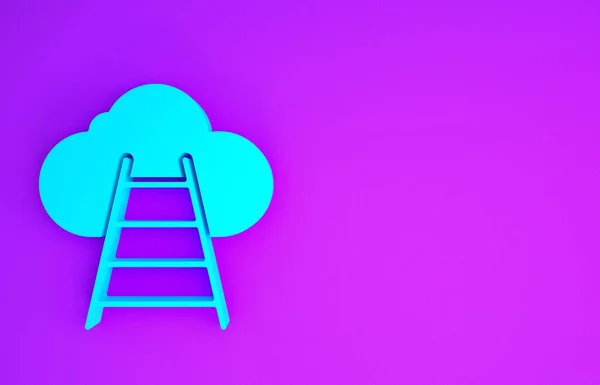 蓝色阶梯导致云图标孤立在紫色背景 通往云彩的楼梯最低纲领的概念 3D说明3D — 图库照片