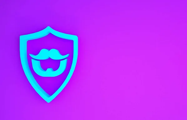 青紫色の背景に隔離された盾のアイコンにひげと口ひげ バーバーショップのシンボル 顔のヘアスタイル 最小限の概念 3Dイラスト3Dレンダリング — ストック写真