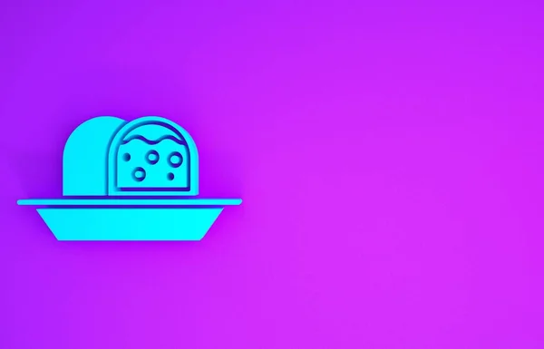 Blue Marzipan sponge cake icon isolated on purple background. Merry Christmas and Happy New Year. Minimalism concept. 3d illustration 3D render