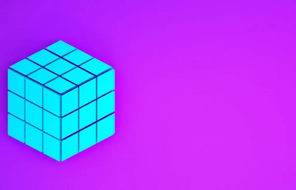 Blue Rubik Cube Icon Isolated Purple Background Mechanical Puzzle Toy — Stock Photo, Image