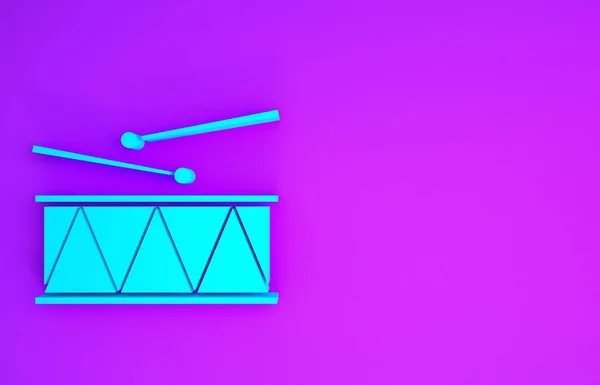 Blaues Symbol Für Schlagzeug Und Schlagzeug Auf Violettem Hintergrund Minimalismus — Stockfoto