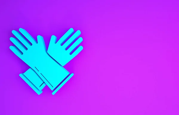 蓝色橡胶手套图标隔离在紫色背景 Latex手部保护标志家务活清洁用品符号 最低纲领的概念 3D渲染3D插图 — 图库照片