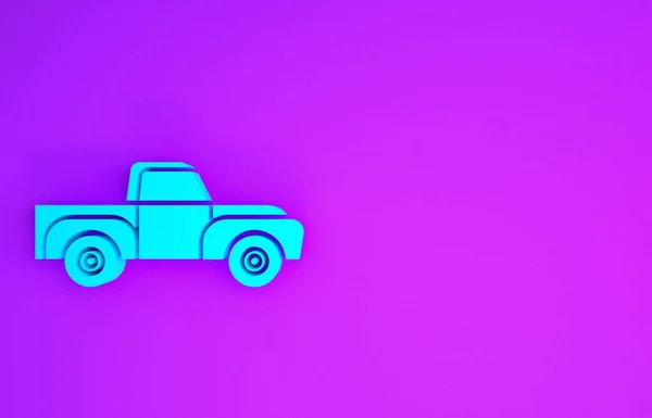 青ピックアップトラックのアイコンは 紫色の背景に隔離された 最小限の概念 3Dイラスト3Dレンダリング — ストック写真