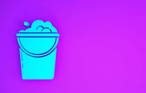 Cubo Azul Con Espuma Burbujas Icono Aislado Sobre Fondo Púrpura — Foto de Stock