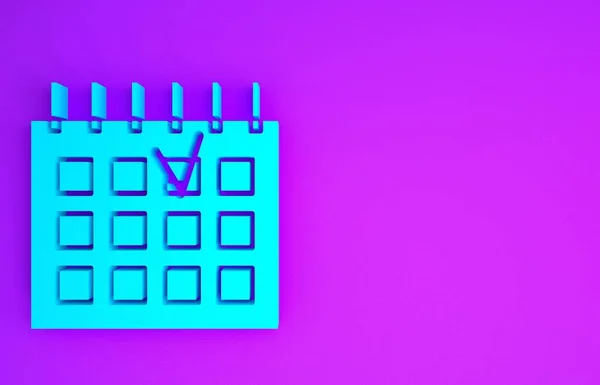 Ícone Calendário Detalhado Azul Isolado Fundo Roxo Calendário Eventos Conceito — Fotografia de Stock