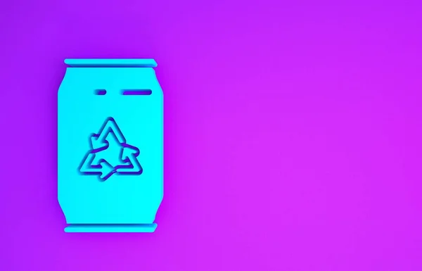 青色の缶はリサイクルシンボルで 紫色の背景に隔離されたアイコンができます ゴミはアイコンになる ゴミのゴミ箱の看板 リサイクルバスケットのサイン 最小限の概念 3Dイラスト3Dレンダリング — ストック写真