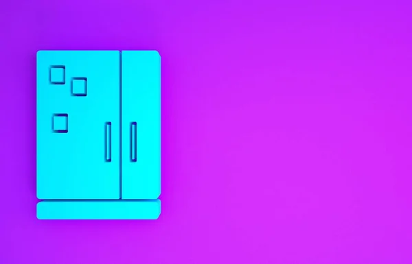 Icono Del Refrigerador Azul Aislado Sobre Fondo Púrpura Refrigerador Congelador —  Fotos de Stock