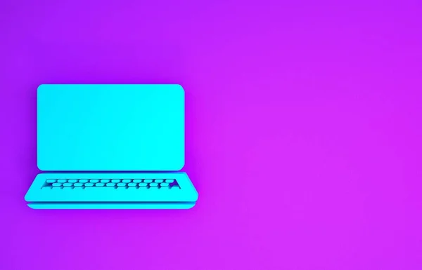 Blue Laptop with smart home with wi-fi icon isolated on purple background. Remote control. Minimalism concept. 3d illustration 3D render