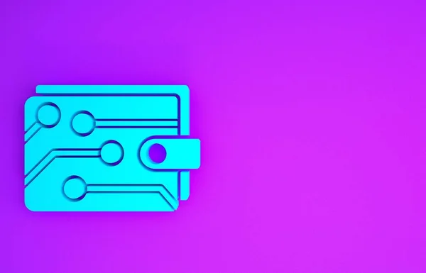 Синий Значок Криптовалютного Кошелька Выделен Фиолетовом Фоне Бумажник Знак Биткойна — стоковое фото