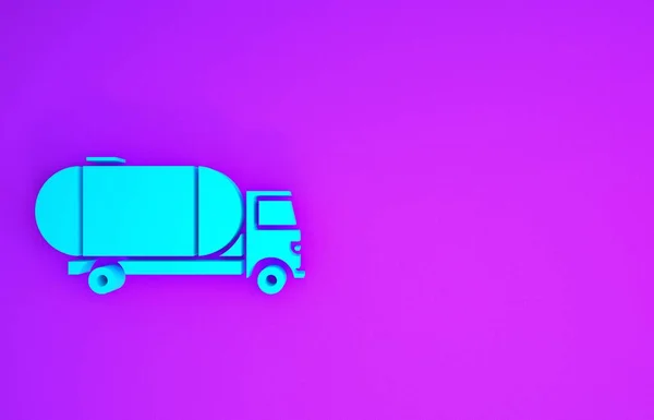 Blue Tanker truck icon isolated on purple background. Petroleum tanker, petrol truck, cistern, oil trailer. Minimalism concept. 3d illustration 3D render