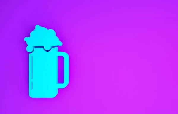Cristal Azul Del Icono Cerveza Aislado Sobre Fondo Púrpura Concepto — Foto de Stock