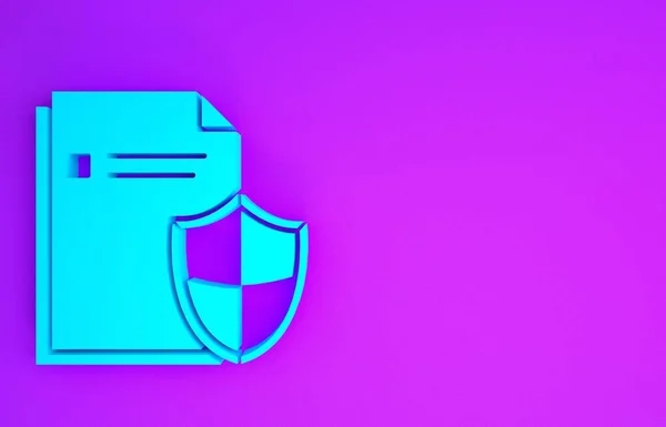 紫色の背景に隔離されたブルードキュメント保護コンセプトアイコン 機密情報とプライバシーの考え ガード シールド 最小限の概念 3Dイラスト3Dレンダリング — ストック写真