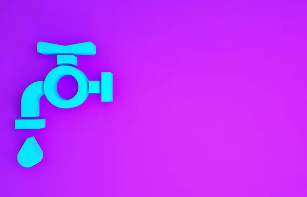 紫色の背景に隔離されたブルーウォータータップアイコン 最小限の概念 3Dイラスト3Dレンダリング — ストック写真