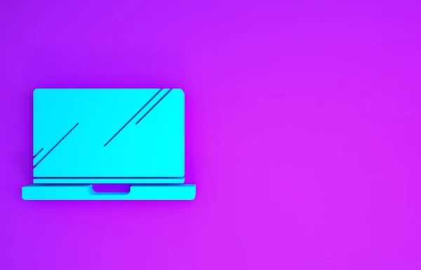 Icono Azul Portátil Aislado Sobre Fondo Púrpura Computadora Portátil Con — Foto de Stock