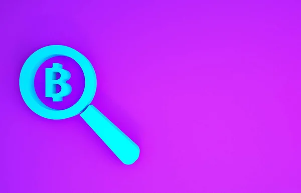Lupa Azul Con Icono Bitcoin Aislado Sobre Fondo Púrpura Una — Foto de Stock