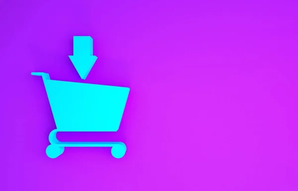 Kék Add Shopping Cart Ikon Elszigetelt Lila Háttér Online Vásárlási — Stock Fotó