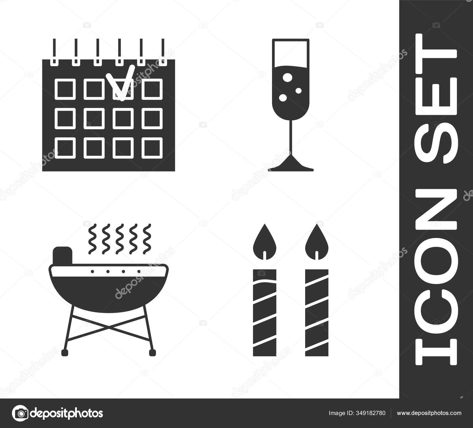 Set Bougies Gateau Anniversaire Calendrier Detaille Barbecue Verre Champagne Icone Image Vectorielle Vectoroksana C