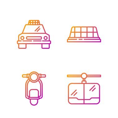 Kablolu TV, Scooter, Taksi ve Taxi araba çatısını ayarla. Renk simgeleri. Vektör