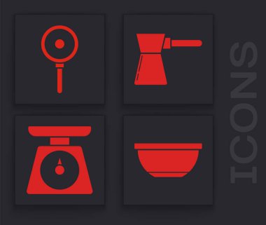 Kase, tava, Türk kahvesi ve ölçek ikonu. Vektör