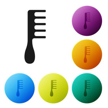 Siyah Hairbrush simgesi beyaz arka plan üzerinde izole. Saç işaretini taramak. Berber sembolü. Simgeleri renkli daire düğmeleri ayarlayın. Vektör İllüstrasyonu