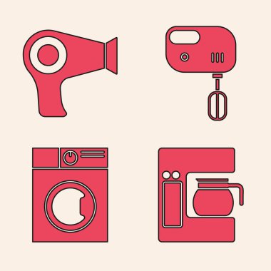 Kahve makinesini cam demlik, saç kurutma makinesi, elektrikli mikser ve çamaşır makinesi ile ayarla. Vektör