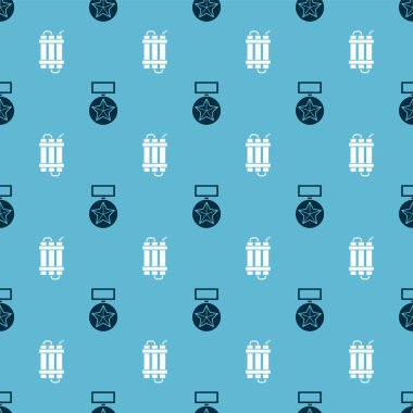 Askeri ödül madalyasını ve dinamit çubuğunu kusursuz patlayıcıyla yerleştirin. Vektör