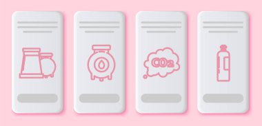 Petrol ve gaz sanayi fabrikası, petrol ve doğalgaz fabrikası binası, karbondioksit emisyonları bulut ve endüstriyel gaz tankı. Beyaz dikdörtgen düğme. Vektör