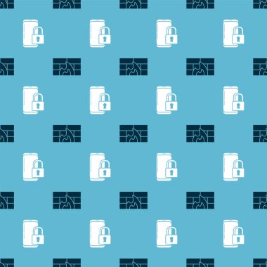 Güvenlik duvarını, güvenlik duvarını ve Smartphone 'u kusursuz desenli kapalı asma kilitle kurun. Vektör