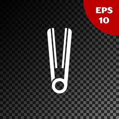 Şeffaf koyu arka plan üzerinde izole saç simgesi için Beyaz Curling demir. Saç düzleştirici simgesi. Vektör İllüstrasyonu