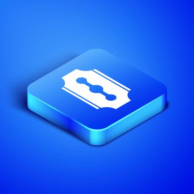 Isometric Blade jilet ikonu mavi arka planda izole edildi. Mavi kare düğme. Vektör İllüstrasyonu