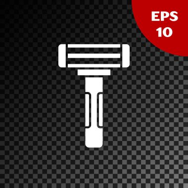 Saydam koyu arka planda yalıtılmış beyaz tıraş jilet simgesi. Vektör İllüstrasyonu