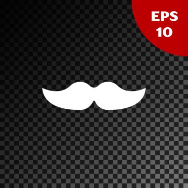 Beyaz Bıyık simgesi şeffaf koyu arka plan üzerinde izole. Berber dükkanı sembolü. Yüz saç stili. Vektör İllüstrasyonu