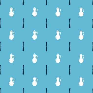 Bıçak ve bir şişe zeytinyağını dikişsiz desene ayarlayın. Vektör