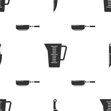 Bıçak, ölçü kabı ve kızartma tavasını dikişsiz desene ayarlayın. Vektör