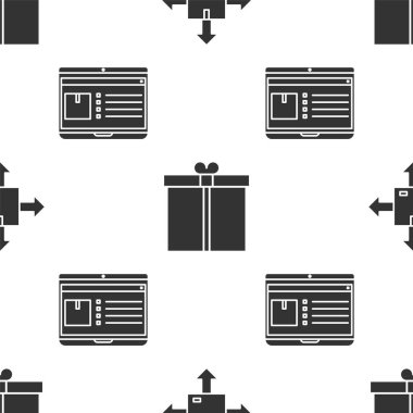 Trafik sembollü mukavva kutucuğu, hediye kutusu ve app teslimatlı dizüstü bilgisayarı kusursuz şablona göre ayarla. Vektör