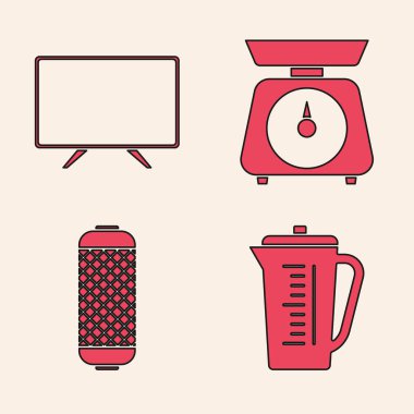 Ölçme kabını, Akıllı TV, Ölçek ve Stereo hoparlör simgesini ayarla. Vektör