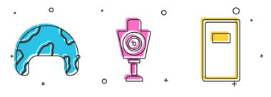 Askeri miğfer, ateş etmek için insan hedef sporu ve polis saldırı kalkanı ikonu. Vektör