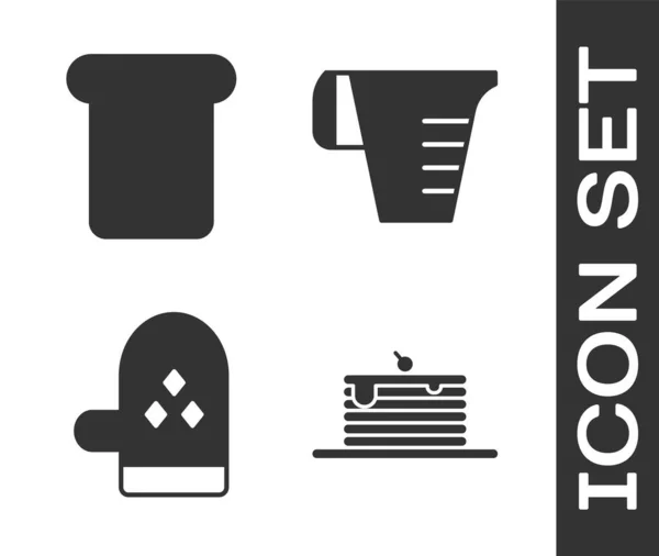 Set Pila Panqueques Pan Tostado Guante Del Horno Icono Taza — Vector de stock