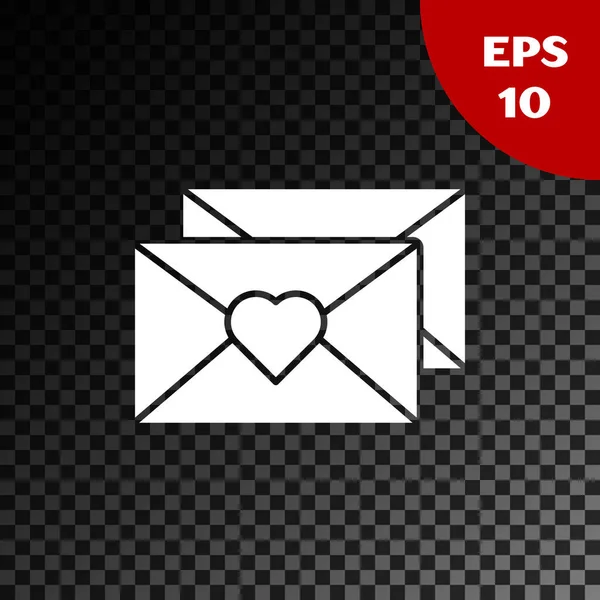White Envelope Valentine Heart Icon Isolated Transparent Dark Background Message — Stock Vector