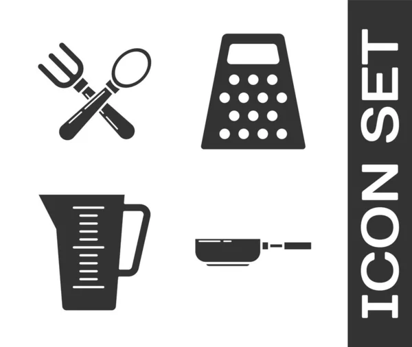 Set Frying Pan Crossed Fork Spoon Measuring Cup Grater Icon — 스톡 벡터