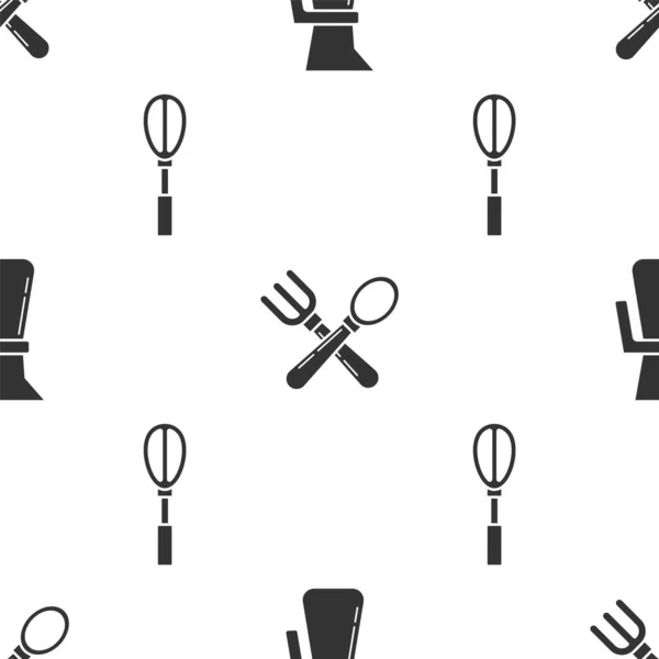 Set Measuring Cup Crossed Fork Spoon Kitchen Whisk Seamless Pattern — Stock Vector