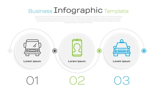 Установите Линию Автомобиля Вызовите Телефонную Службу Автомобиль Бизнес Инфографический Шаблон — стоковый вектор