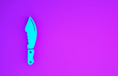 Mor arka planda izole edilmiş mavi askeri bıçak ikonu. Minimalizm kavramı. 3d illüstrasyon 3B canlandırma