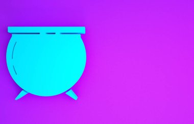 Mavi Cadı Kazanı simgesi mor arkaplanda izole edilmiş. Aziz Patrick gününüz kutlu olsun. Minimalizm kavramı. 3d illüstrasyon 3d canlandırma