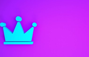Mavi Crown simgesi mor arkaplanda izole edilmiş. Minimalizm kavramı. 3d illüstrasyon 3B canlandırma