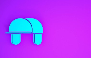 Mavi Avcı şapkası simgesi mor arkaplanda izole edilmiş. Ekose kış şapkası. Minimalizm kavramı. 3d illüstrasyon 3d canlandırma