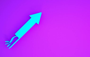 Mavi Havai fişek roketi ikonu mor arka planda izole edildi. Eğlence partisi anlayışı. Patlayıcı havai fişek sembolü. Minimalizm kavramı. 3d illüstrasyon 3B canlandırma