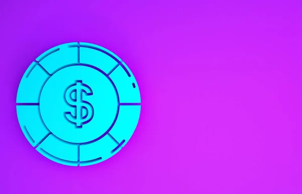 Blue Casino Chip Com Símbolo Dólar Ícone Isolado Fundo Roxo — Fotografia de Stock