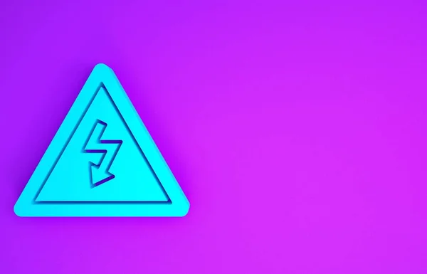青紫色の背景に絶縁された高電圧標識アイコン 危険のシンボル 三角形の矢印 警告アイコン 最小限の概念 3Dイラスト3Dレンダリング — ストック写真